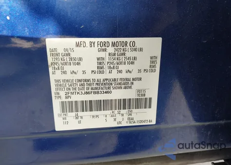 2015 Ford Edge Sel from USA, damaged, VIN 2FMTK3J86FBB33460